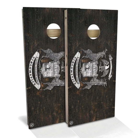 Skip's Garage | Michigan Flag Rustic Cornhole Board Set | Includes Boards & Bags | Choose Your Size & Accessories