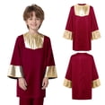 thumbnail image 3 of Hansber Kids Boys Praise Dance Top Long Sleeve Metallic Back Zipper Choir Church Worship Dance Stage Performance Tunic Top Burgundy 12, 3 of 6