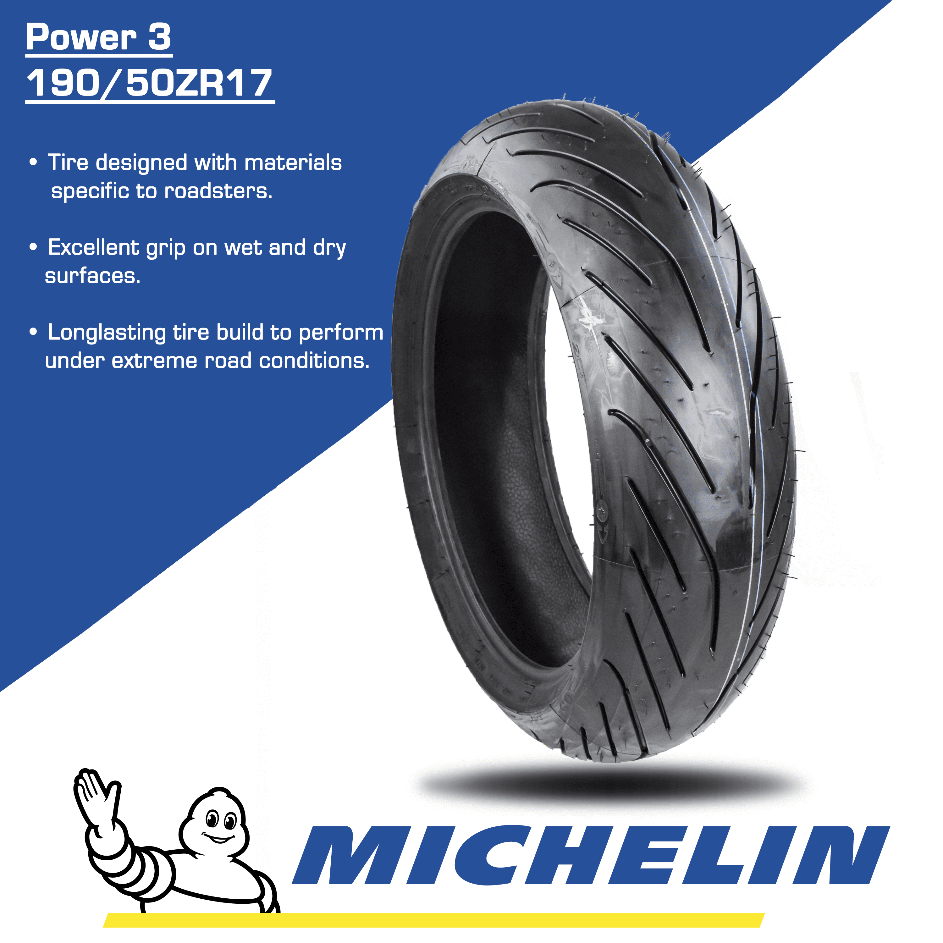 190/50ZR17 Michelin Pilot Power 3 Rear Tire 