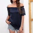 thumbnail image 2 of Blusa cómoda de manga corta con un hombro y costuras de encaje sólido para mujer Fridja  bn1843, 2 of 8