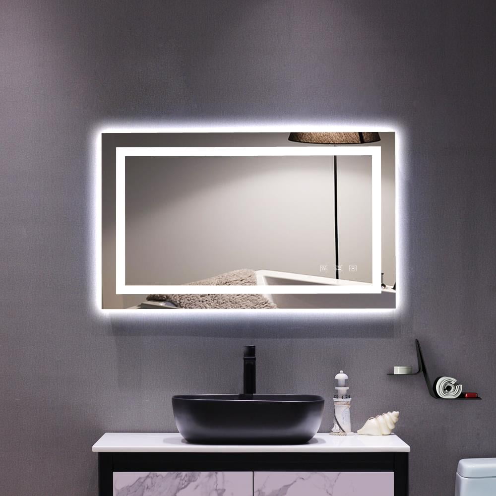 Horizontal & Vertical Tonffi 32x24 inch LED Lighted Bathroom Mirror Wall Mounted Bathroom Vanity Mirror 3000-6000K Adjustable Warm White/Natural/Daylight Lights Dimmable Touch Switch Control