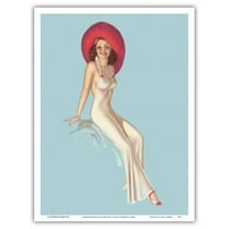 Fashion Model with Red Hat - Vintage Pin Up Girl Poster by Billy DeVorss c.1940s - Master Art Print (Unframed) 9in x 12in