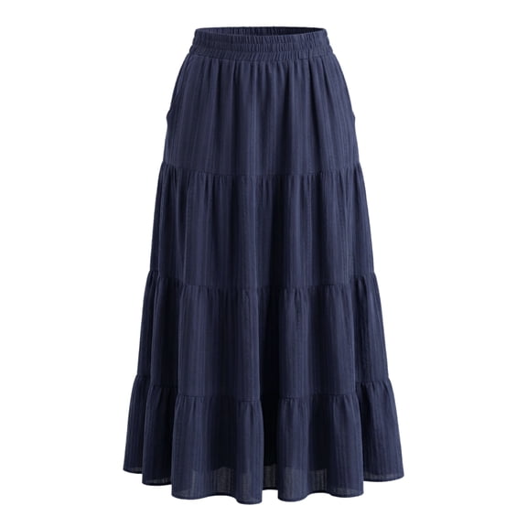 DARING DIVA Women's Summer Maxi Skirts Flowy Ruffle A-Line Skirt X-Small Dark Blue