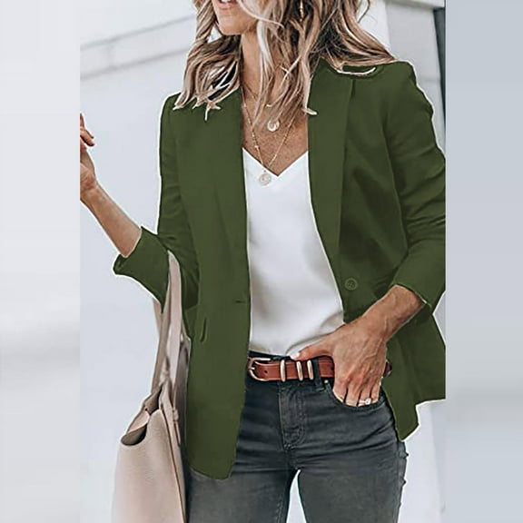 Brnmxoke 2023 Blazers Jacket for Women Casual Open Front Blazer Long Sleeve One Button Work Office Oversized Blazer Jackets