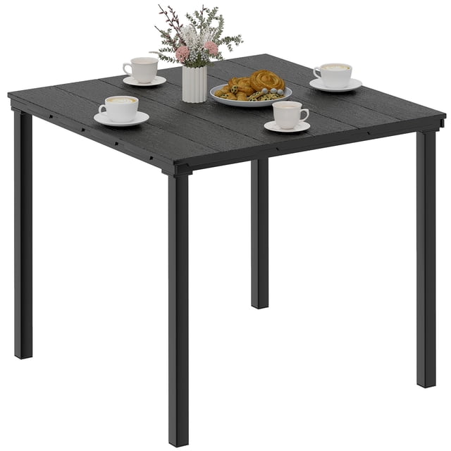 Square Outdoor Dining Table for 4, All-Weather HDPE Top and Rust-Resistant Metal Frame, 35.4" W x 35.4" D Black Patio Table for Garden, Backyard, Balcony and Deck Dining Area