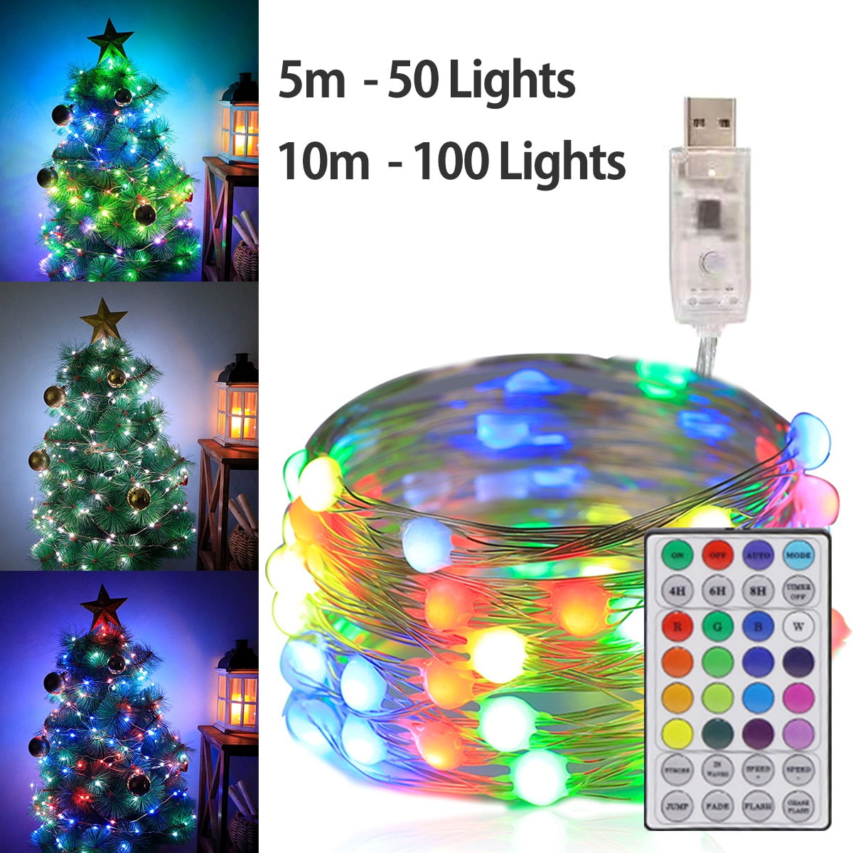 50/100 LEDs Copper Wire USB Fairy String Lights 8 Modes Xmas Home Party Decor yu