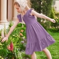 thumbnail image 4 of Jinhomg Girls Cute Summer Dress Casual Ruffle Sleeve Tiered Sundress Soft Comfy Milk Silk Midi Dress Skater Swing Twirly Dresses Purple 5 Years, 4 of 10