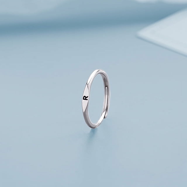 Anillo de plata 925 con 26 letras, diseño de nicho femenino, anillo con elemento de lujo, anillo abierto para dedo índice