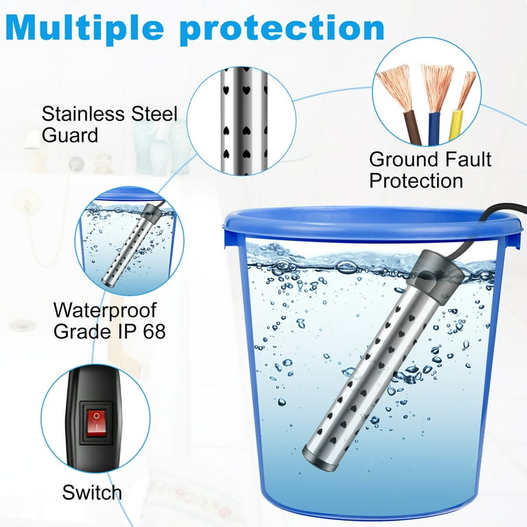 Electric Immersion Water Heater, Cadrim 1500W Bucket Water Heater,  Submersible Water Heater with Stainless Steel Guard and Switch for Bucket,  Bathtub, Pool - Walmart.com