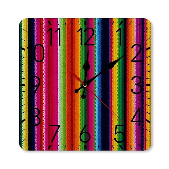 RKSupls 10×10inch Square Silent Wall Clock Wooden Frame, Rainbow Stripes Pattern Scale Decorative Clock for Home Bedroom Living Room Office