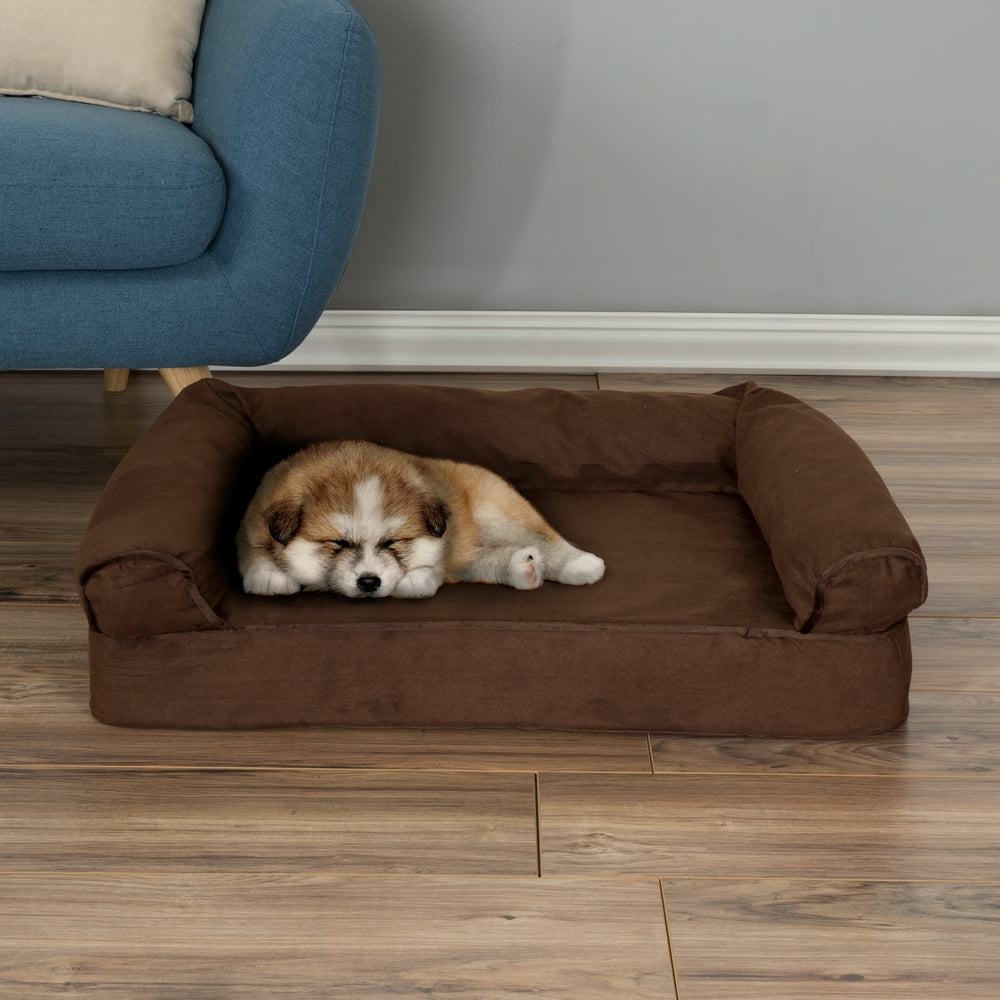 Dog Bed Orthopedic Pet Sofa Bed with Memory Foam and Foam Stuffed Bolsters 30x20.5x7.5 Brown