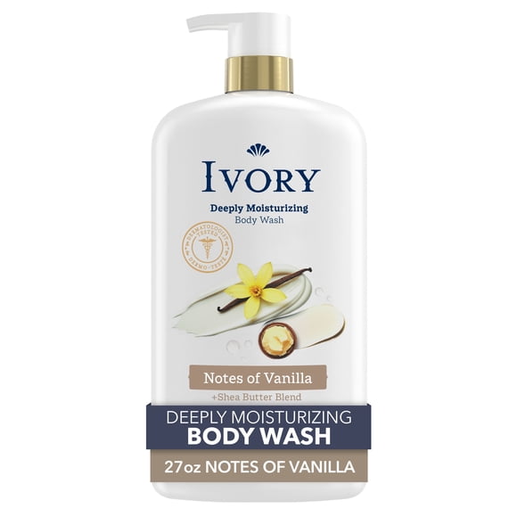 Nettoyant pour le corps Ivory Hydrate en profondeur, hydratation nourrissante pendant 24 h, apaise la peau sèche qui démange, fait d’un mélange de beurre de karité, parfum Notes de vanille, 798 mL