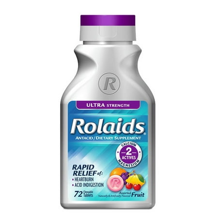 Rolaids Ultra Strength Antacid Chewable Assorted Fruit - 72 Ea, 2 Pack