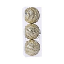 Champagne Sparkle Sequin Christmas Ball Ornaments | Set of 3 Shiny Holiday Tree Decorations for Xmas Tree & Wreaths
