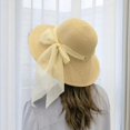 thumbnail image 3 of Sombrero de sol con lazo grande para mujer, sombrero de paja con lazo grande, Estilo Vintage, diseño de lado ancho, Color sólido, Anti-UV, para vacaciones en la playa, 2021, 3 of 4