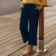 thumbnail image 6 of hotojiny Capris Pants for Women Cotton Linen Casual Summer Wide Leg Beach Pants Loose Elastic Waist Cropped Trouser with Pockets, 6 of 7