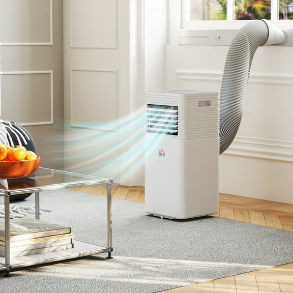 HOMCOM 10000 BTU Mobile Portable Air Conditioner for Cooling, Dehumidifier, and Ventilating with Remote Control, for Home Office, Black