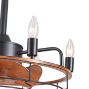 20 inch Brown Caged Ceiling Fan with Lights, Industrial 6-Light Fan Light Fixture with Remote Control, Reversible 6-Speed for Bedroom,Living Room.