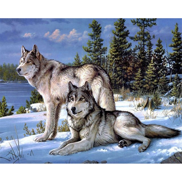 Cuadros Decorativos Kits de pintura de diamante 5D DIY Taladro redondo completo Mosaico de dos lobos (L3190) DQrwqpou Nuevos Originales