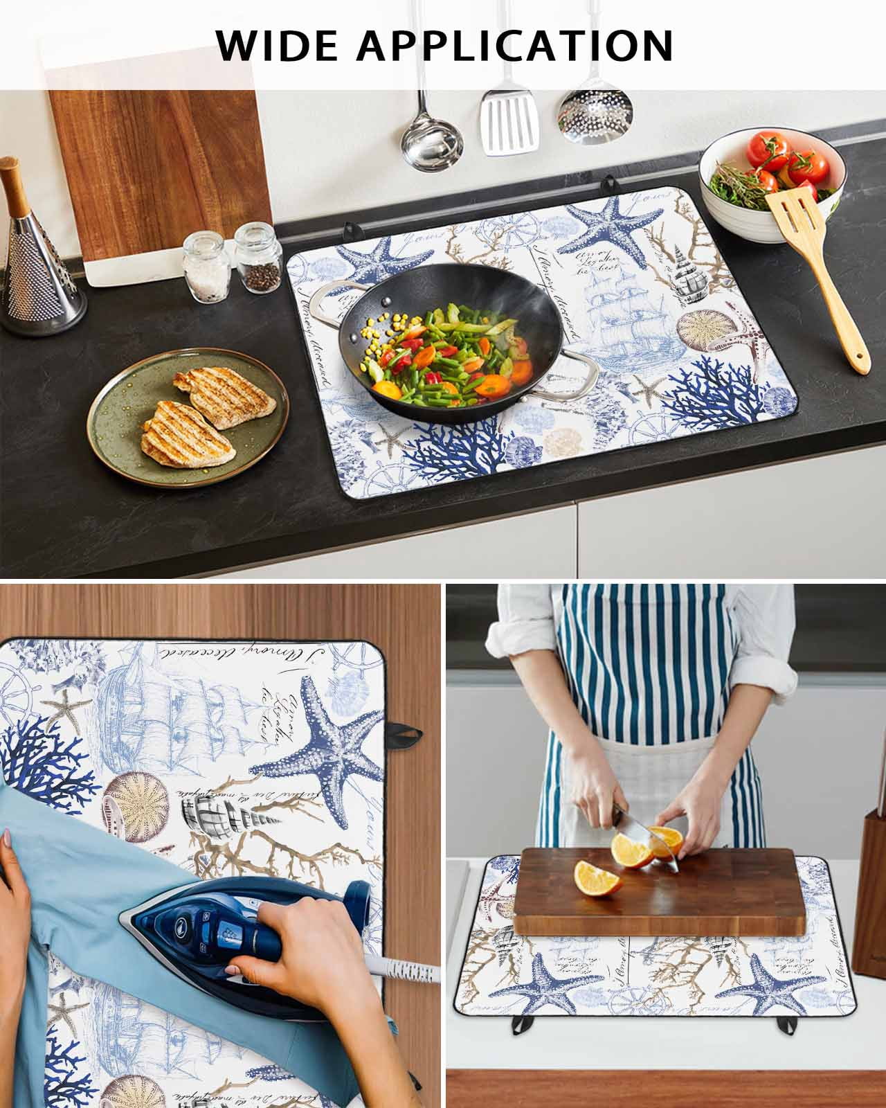 nqOlkjepod Large Induction Cooktop Protector Mat 36"x21", Blue Brown Coastal Stove Top Covers for Electric Stove, Summer Beach Nautical Coral Starfish Stove Burner Cover Mats, Glass Top Stove Cover