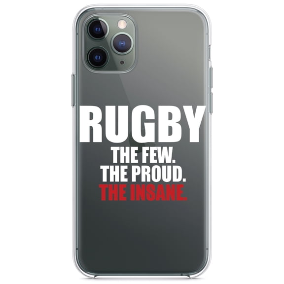 DistinctInk Clear Shockproof Hybrid Case for iPhone 12 MINI (5.4" Screen) - TPU Bumper Acrylic Back Tempered Glass Screen Protector - Rugby The Few The Proud the Insane