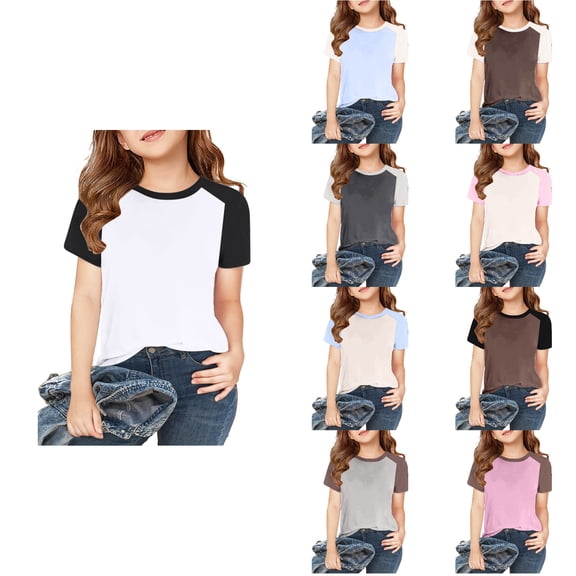 Antinious Toddler Boys Girls Trendy Solid Splicing Soft Short Sleeve Pullover Shirts,Pink,160