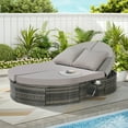 thumbnail image 2 of Outdoor Patio Round Daybed, Sun Bed with Adjustable Backrests and Foldable Cup Trays, Reclining Outdoor Lounger Wicker Rattan Patio Daybed with Cushions and Pillows for Backyard Poolside, 2 of 6