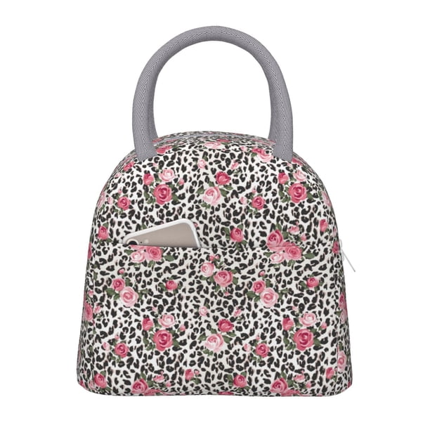 Fotbe Rose Mix Leopard 3 Bolsa de Almuerzo con Estampado, Lonchera Aislada, Contenedor de Comida Reutilizable Tipo Cooler a Prueba de Fugas