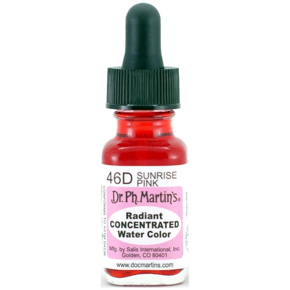 Dr. Ph. Martin's® Radiant Concentrated Water Color (46D) Watercolor Bottle, ½ US fl oz, Sunrise Pink, 1 Bottle