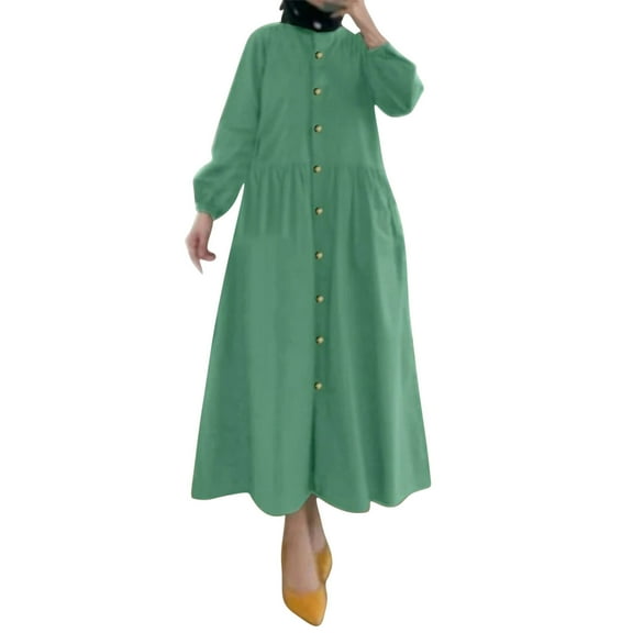 ChaoHeng Women Dresses on Fashion Dresses for Women Trendy Women's Solid Color Round Neck Puff Sleeve Loose Dress