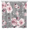 thumbnail image 3 of Vintage Pink Floral Shower Curtain for Bathroom, Modern Farmhouse Retro Watercolor Flower with Leaf on Grey Background Shower Curtain with Hooks,Spring Plant Bathroom Curtains Shower Set, 72x78 inches, 3 of 6