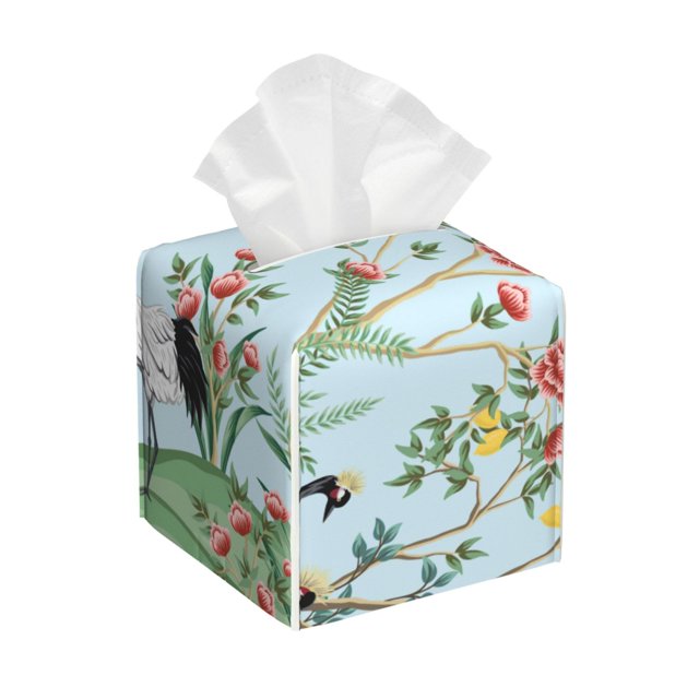 Fotbe Chinoiserie Floral Palm Tree Porta Pañuelos Decorativo de Cuero, Caja Cuadrada Moderna para Pañuelos Faciales, Organizador y Dispensador 5x5x5''