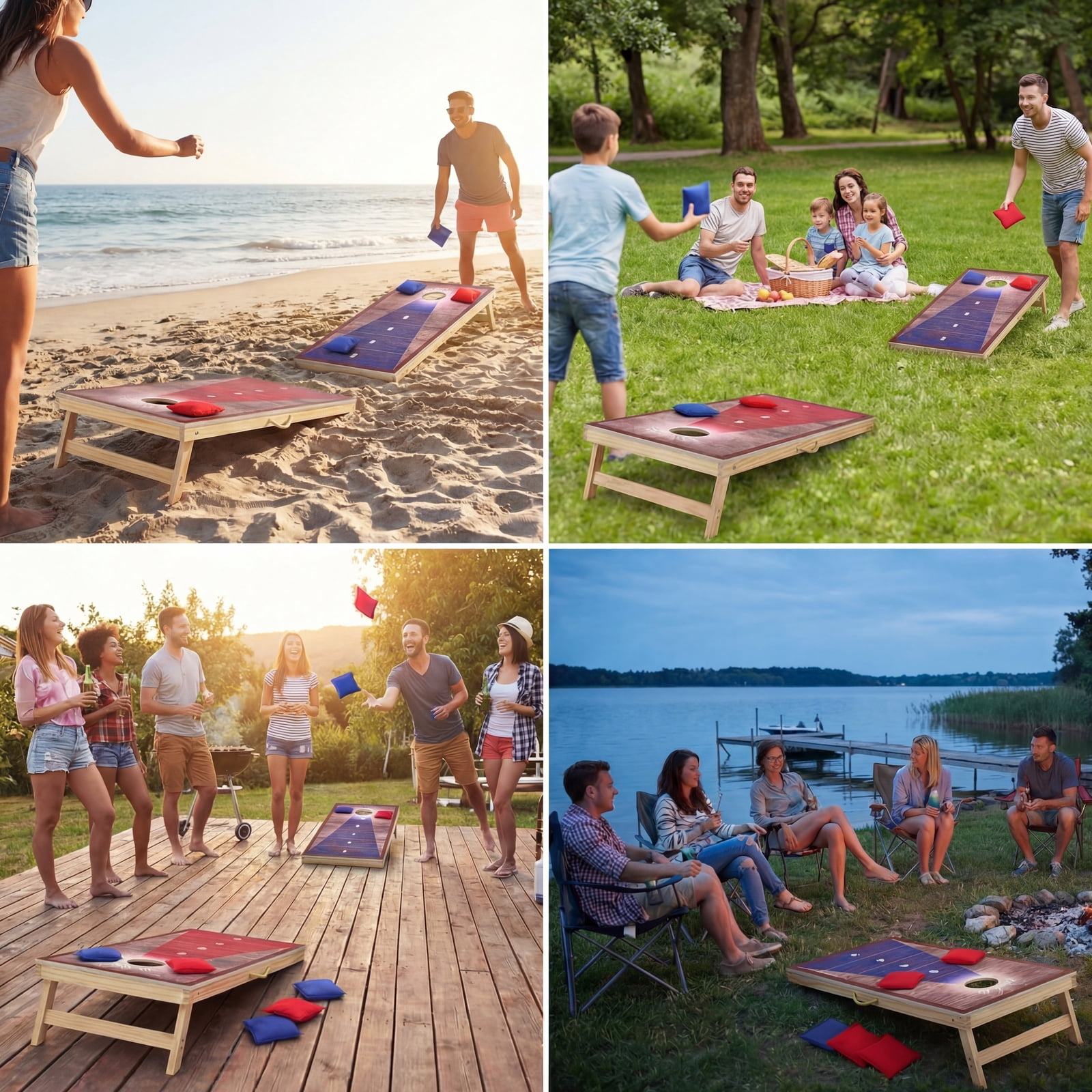 GASKY 4*2FT Cornhole Set Game with Durable Bean Bags X 9 Portable Cornhole Boards X2 Cornhole Set for Friends Family Camping Bench Yard
