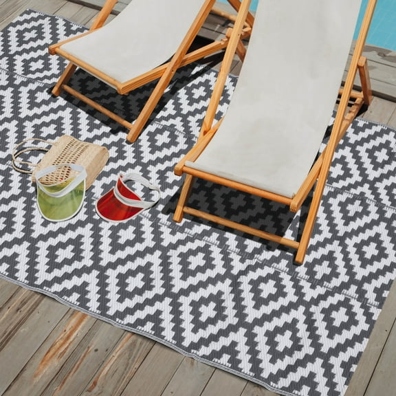 Nuu Garden 5'x 7' Reversible Mats, Plastic Straw Rug, Modern Area Rug, Large Floor Mat and Rug for Outdoor, RV, Patio, Backyard, Deck, Picnic, Beach, Trailer, Camping