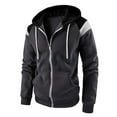thumbnail image 1 of Men's Casual Fashion Zip Up Hoodie Autumn Winter Patchwork Contrast Ribbed Design Sweatshirt Comfortable Stylish Jacket, 1 of 4