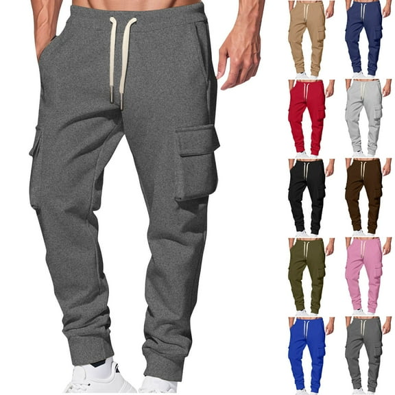 Txeol Men's Fleece Lined Pants Elastic Waist Drawstring Sweatpants with Pockets Winter Warm Outdoor Trousers Navy,XXL