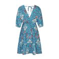 thumbnail image 4 of Robe d'Été pour Femmes 2024 Mode Grande Taille Col en V Manches Courtes Imprimée Robe Ample Manches Courtes Robe Col en V Rabais de 50 % Liquidation!, 4 of 5