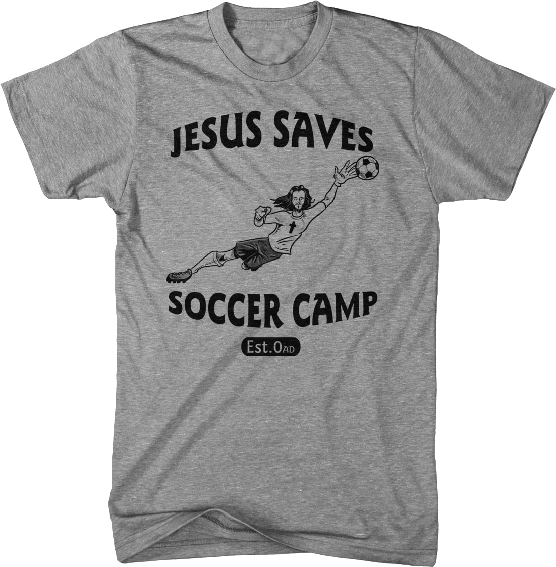 Jesus Saves Soccer Goalie T Shirt Funny Religion Football Sports Tee  (Heather Grey) - XL Graphic Tees 