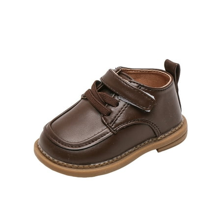 

Ritualay Toddlers Crib Shoe British Flats Magic Tape Walking Shoes Non-Slip Lightweight Outdoor School Soft Sole Brown 4C