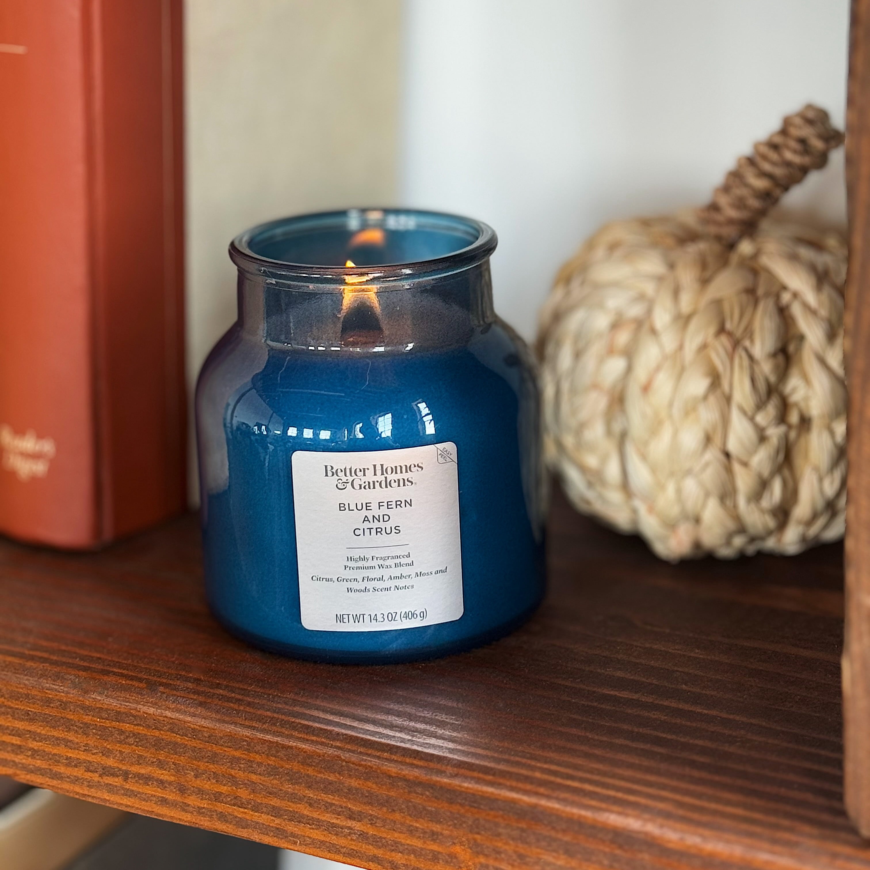 Better Homes & Gardens Blue Fern and Citrus Scented Wooden Wick 14.3oz Jar Candle