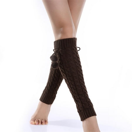 

Womens Knitted Leg Warmer Over The Knee Long Stocking Thigh High Fur Ball Socks
