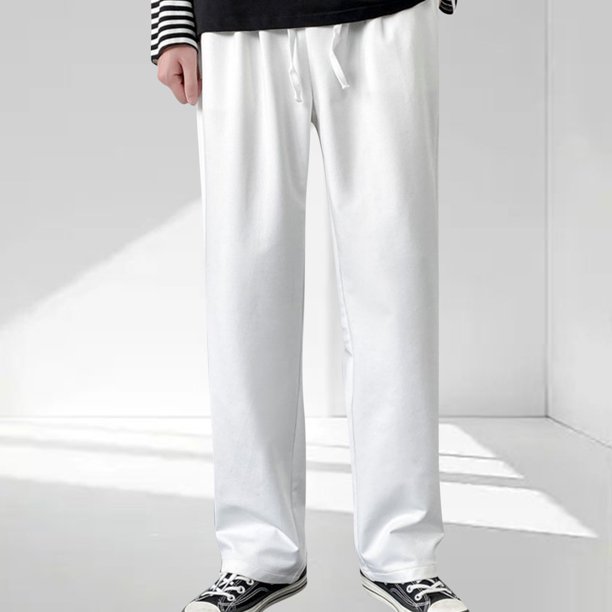 Pantalones largos casuales para hombre, de color sólido, con cintura elástica, cordón ajustable, bolsillo, tubo recto, deportivos, de poliéster.