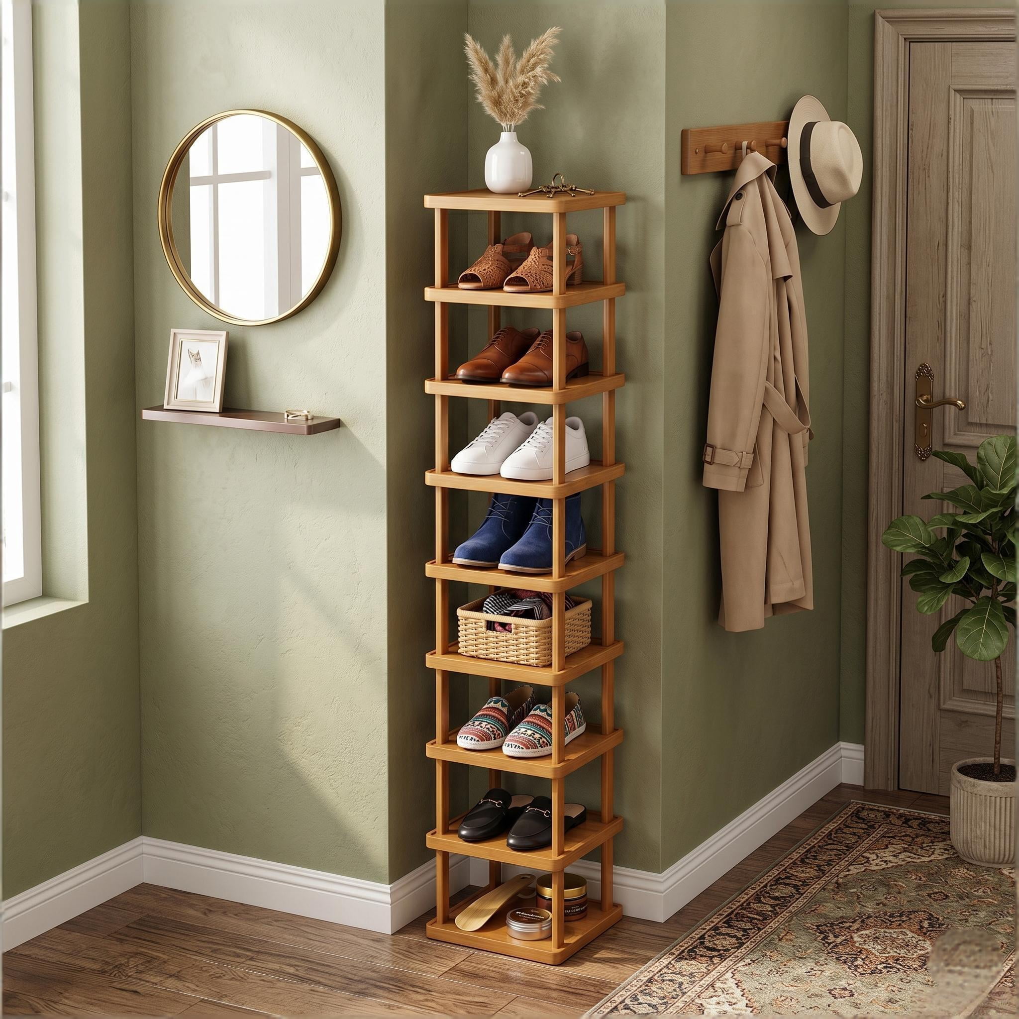 Howcool Bamboo Storage Rack, 9 Tier Expandable Foldable Shelf, Easy Assembly, Entryway Bedroom Organizer