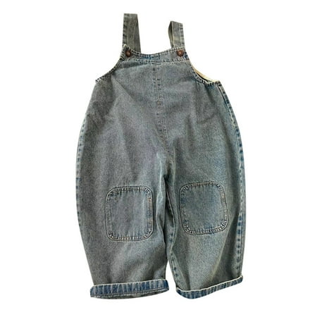 RUTAYY Children Girls Trousers Adjustable Shoulder Straps And Durable Overalls Bohemian Style Blue 3-4 Years