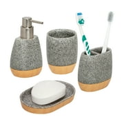 Honey-Can-Do Plastic 4-Piece Bathroom Accessory Set, Gray/Natural