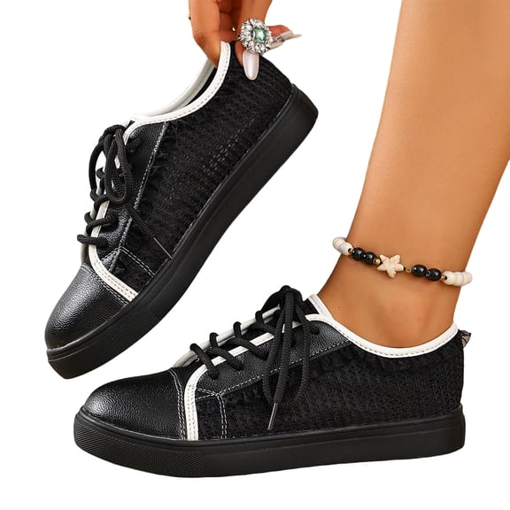 EKVAHL Women's Lace Up Mesh Sneakers, Cushioned Mesh Tennis Shoes, Insole Office Daily Walking Shoes Black