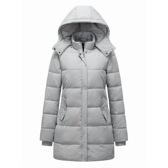 GGleaf Women's Winter Thicken Puffer Coat Warm Snow Jacket with Removable Hood Fashions Long Jacket Grey Medium