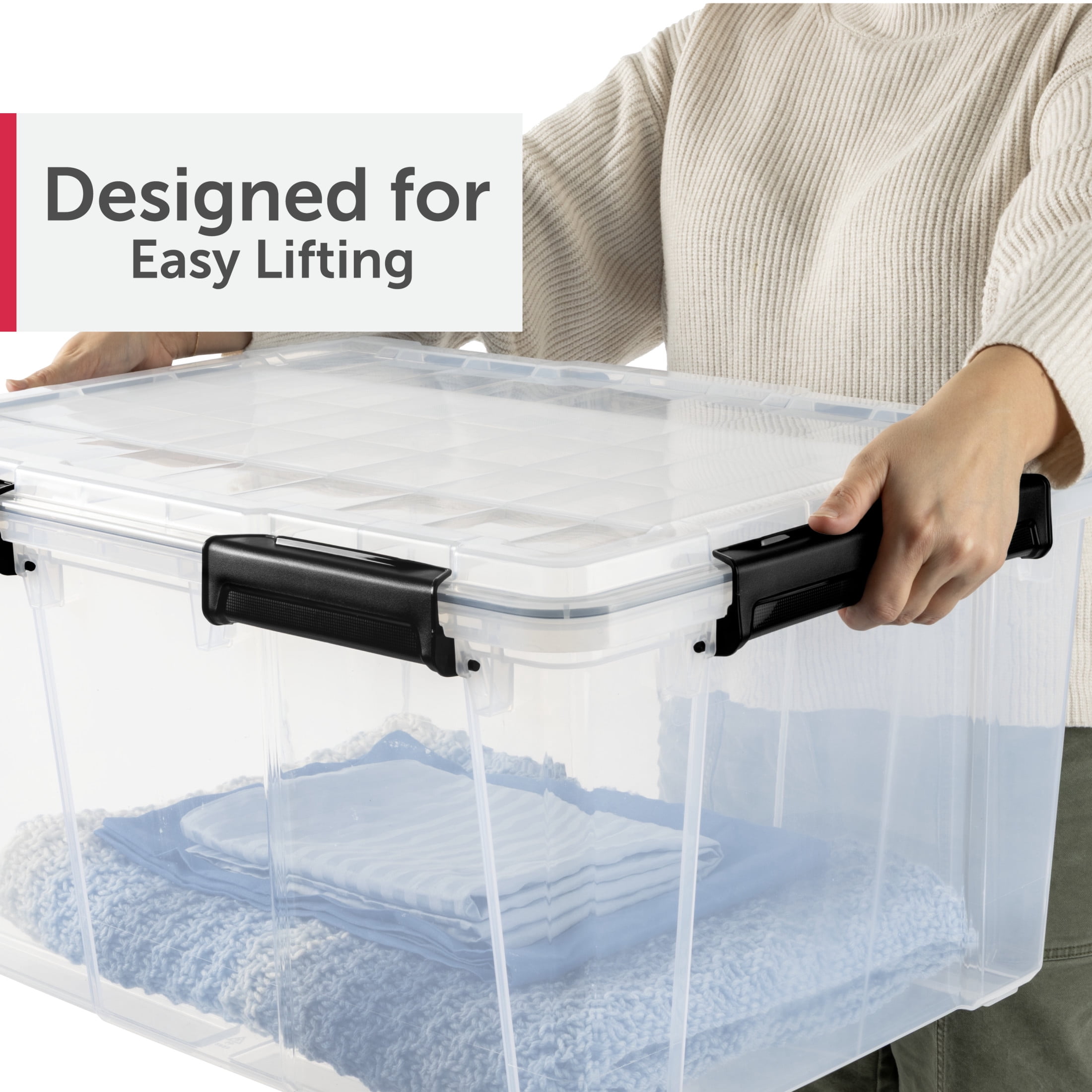 Sterilite Large Gasket Box, 80 Quart IP68 WaterProof Clear Plastic Storage Bin with Lid, Gasket Seal and Durable Latches, Black