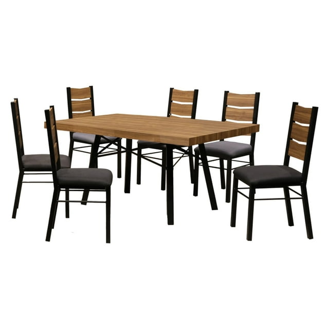 Comedor 6 Sillas Kessa Muebles Jared Nogal 160 x 76 x 102 cm Medida Silla 45 x 103 x 53