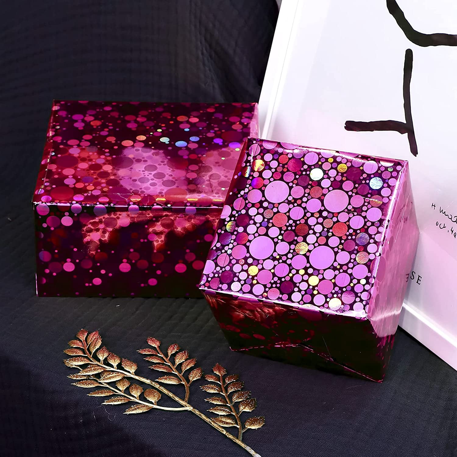 Pink Holographic Wrapping Paper Roll, Shiny Polka Dot Metallic Foil for Birthday, Valentines, Mothers Day, Wedding, Bridal Shower, Graduation, Christmas, Mini Roll 17 in x 32.8 ft